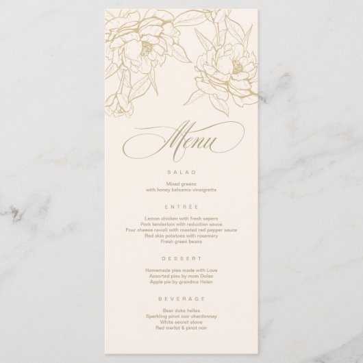 金ゴールド·フローラ·ポニー、アイボリー結婚のメニュー·カード プログラム (正面)