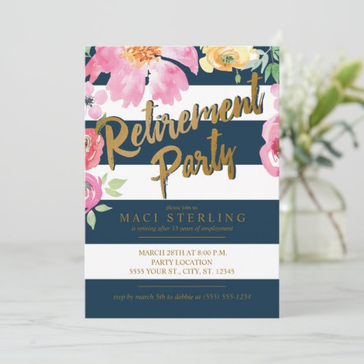 金ゴールド、フローラ、海軍の退職パーティの招待状 招待状 (スタンド正面)