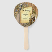 金ゴールド&ブラススチームパンクの木彫り ハンドファン (正面)