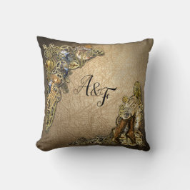 金ゴールド&ブラススチームパンク彫刻結婚のギフト クッション