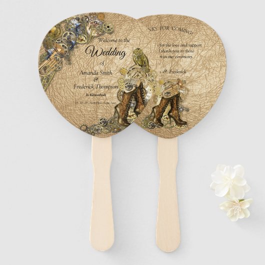 金ゴールド&ブラススチームパンク金ゴールドレザー ハンドファン (正面&裏面)