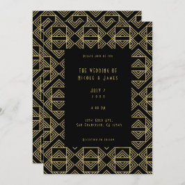 金ゴールド&ブラックアールデコはっきりしたレトログラム結婚ズ 招待状