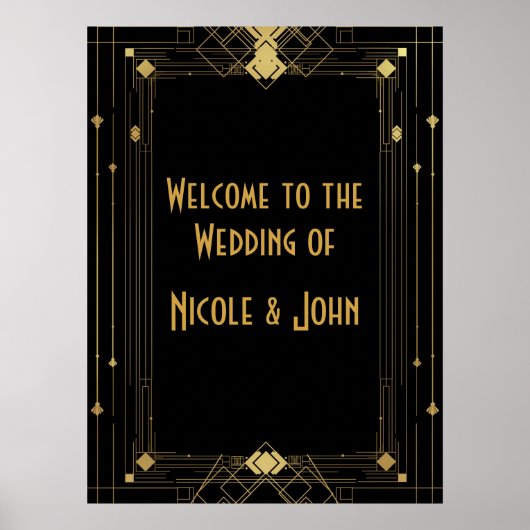 金ゴールド&ブラックアールデコギャツビーRoaring 20のバナー ポスター (正面)