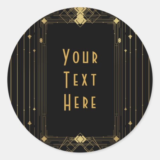 金ゴールド&ブラックアールデコギャツビーRoaring 20's エレガント ラウンドシール (正面)