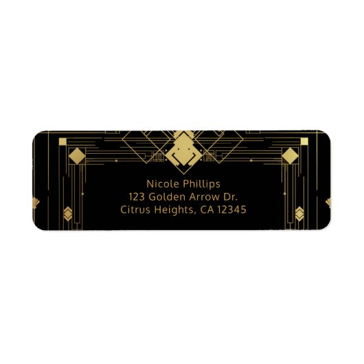 金ゴールド&ブラックアールデコギャツビーRoaring 20's エレガント ラベル (正面)