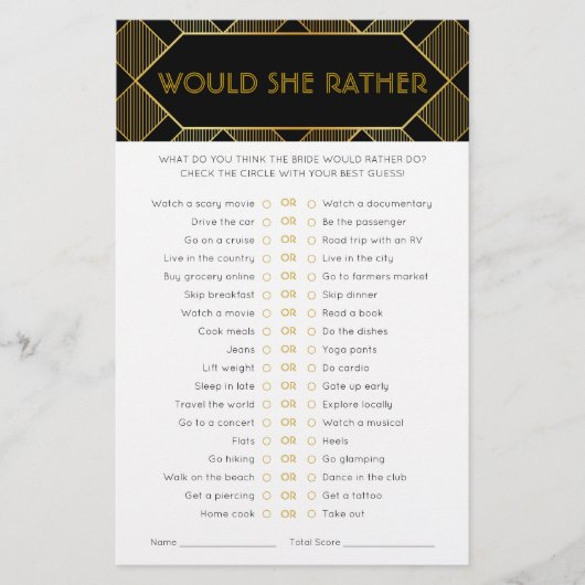 金ゴールド&ブラックアールデコヴィンテージブライダルシャワーゲーム (正面)