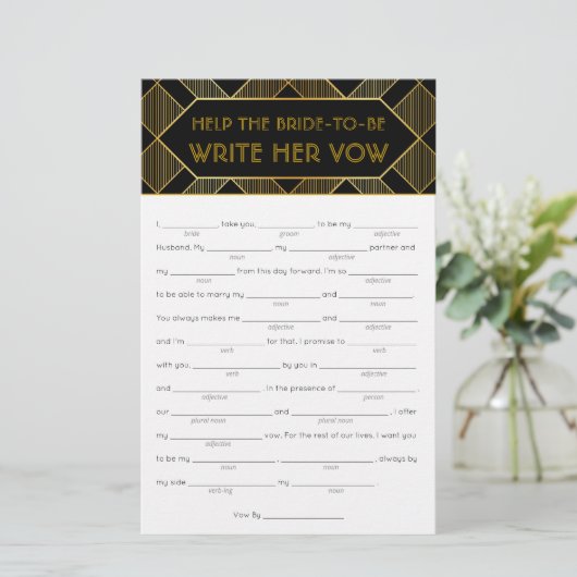 金ゴールド&ブラックアールデコヴィンテージブライダルシャワーゲーム (スタンド正面)