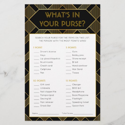 金ゴールド&ブラックアールデコヴィンテージブライダルシャワーゲーム (正面)