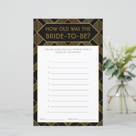 金ゴールド&ブラックアールデコヴィンテージブライダルシャワーゲーム (スタンド正面)