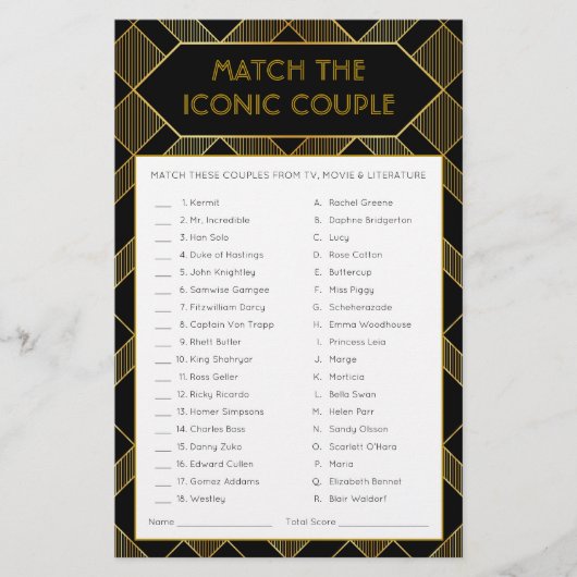 金ゴールド&ブラックアールデコヴィンテージブライダルシャワーゲーム (正面)