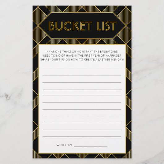 金ゴールド&ブラックアールデコヴィンテージブライダルシャワーゲーム (正面)