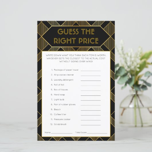 金ゴールド&ブラックアールデコヴィンテージブライダルシャワーゲーム (スタンド正面)