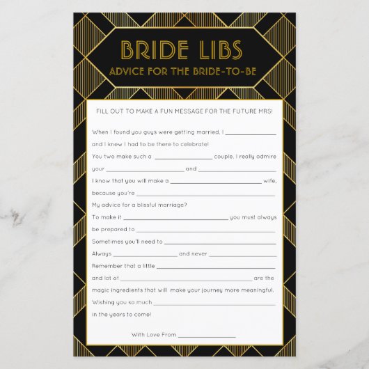 金ゴールド&ブラックアールデコヴィンテージブライダルシャワーゲーム (正面)