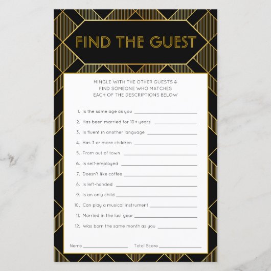 金ゴールド&ブラックアールデコヴィンテージブライダルシャワーゲーム (正面)