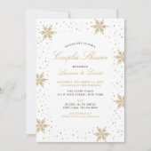 金ゴールド&ブラックウィンタースノーカップルウェディングシャワー 招待状 (正面)