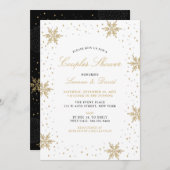 金ゴールド&ブラックウィンタースノーカップルウェディングシャワー 招待状 (正面/裏面)