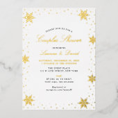 金ゴールド&ブラックウィンタースノーカップルウェディングシャワー 箔招待状 (正面)