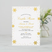 金ゴールド&ブラックウィンタースノーカップルウェディングシャワー 箔招待状 (立ち正面)