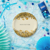 金ゴールド&ブラックエキゾチックなジャングルチーテータグラムクリーム ペーパープレート (パーティー)