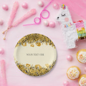 金ゴールド&ブラックエキゾチックなジャングルチーテータグラムクリーム ペーパープレート (パーティー)