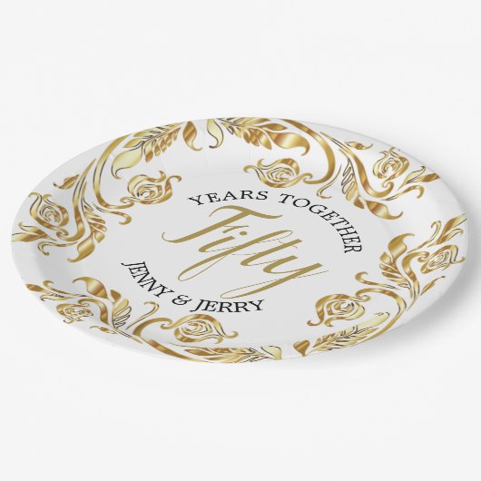 金ゴールド・ブラックエレガントアニバーサリー紙プレート ペーパープレート (アングル)