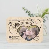 金ゴールド&ブラックカスタムフォトハート結婚式招待 招待状 (スタンド正面)