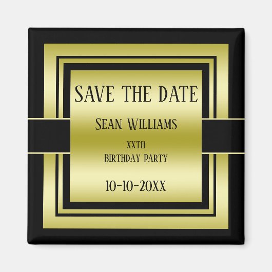 金ゴールド&ブラッククラスの男性の誕生日日付を保存 マグネット (正面)