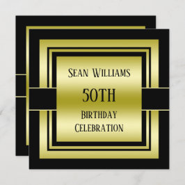金ゴールド&ブラッククラスメンズバースデーパーティー50th 招待状