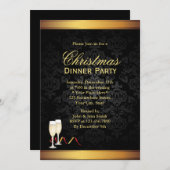 金ゴールド&ブラッククリスマスディナーパーティの招待状 招待状 (正面/裏面)