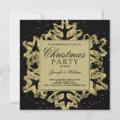 金ゴールド&ブラックグリッターエレガントクリスマスホリデーパーティイン 招待状 (正面)