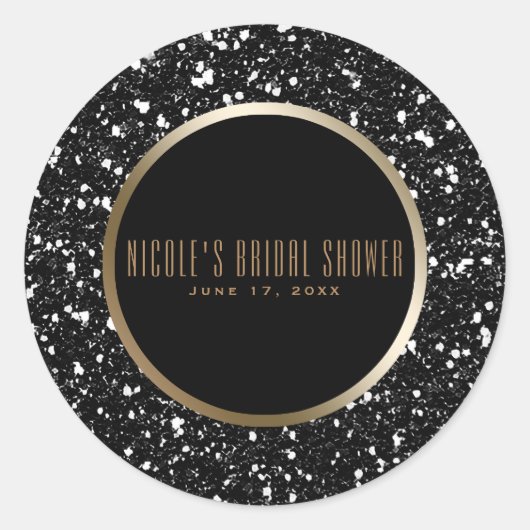 金ゴールド&ブラックグリッターグラムエレガントなウェディングフリット ラウンドシール (正面)
