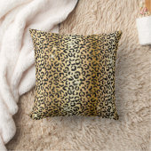 金ゴールド&ブラックグリッターグラムレオパードスポットズプリント クッション (ブランケット)