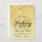 金ゴールド&ブラックグリッターグラム50歳誕生日パーティー 招待状 (正面)