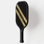金ゴールド&ブラックグリッタースポストライプートパーソナライズされた ピックルボールラケット (左)
