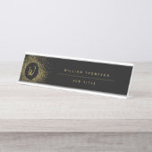 金ゴールド&ブラックグリッターフレームモノグラム デスクネームプレート (正面)