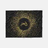 金ゴールド&ブラックグリッターフレームモノグラム フリースブランケット (正面(横))