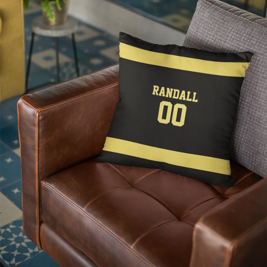 金ゴールド&ブラックサッカーチームパーソナライズされた クッション