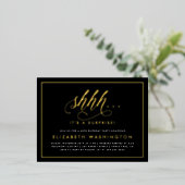 金ゴールド&ブラックサプライズ誕生日パーティー 箔招待状ポストカード (立ち正面)