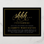 金ゴールド&ブラックサプライズ誕生日パーティー 箔招待状ポストカード (正面)