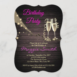 金ゴールド&ブラックシエレガントャンパン誕生日招待状 招待状