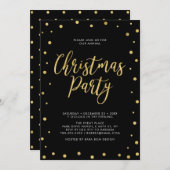 金ゴールド&ブラックシック紙吹雪クリスマスホリデーパーティー 招待状 (正面/裏面)