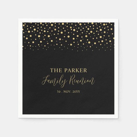 金ゴールド&ブラックシック紙吹雪ファミリー懇親会パーティー スタンダードカクテルナプキン (正面)
