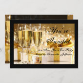 金ゴールド/ブラックシャンパン大晦日パーティー 招待状 (正面/裏面)