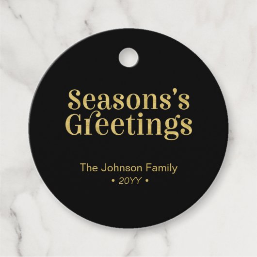 金ゴールド&ブラックシーズンズグリーティングクリスマスホリデー フェイバータグ (正面)