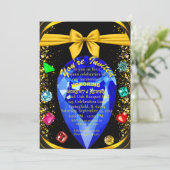 金ゴールド&ブラックジェムストーンダイヤモンド結婚の記念日 招待状 (スタンド正面)