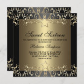 金ゴールド&ブラックスタースウィート16誕生日招待状 招待状 (正面/裏面)