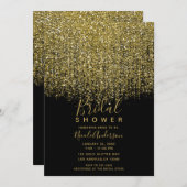 金ゴールド&ブラックスパークリーグリッターブライダルシャワー 招待状 (正面/裏面)