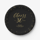 金ゴールド&ブラックスパークル応援30th誕生日パーティー ペーパープレート (正面)