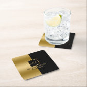 金ゴールド&ブラックスリックジオメトリックデザイン スクエアペーパーコースター (インサイチュ)