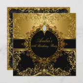 金ゴールド&ブラックスワールバースデーパーティー招待状 招待状 (正面/裏面)